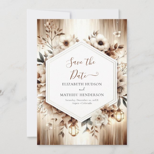 Printable Chic Rustic Wedding Save The Date (Vorderseite)