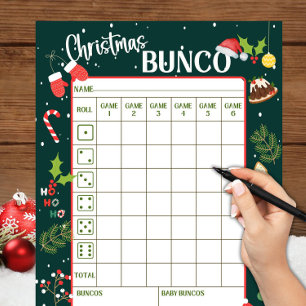 Printable Christmas Bunco Score Cards Sheets Einladung