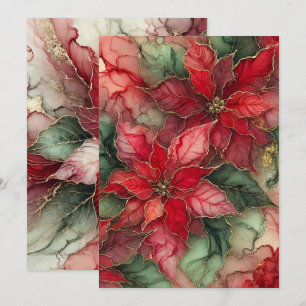 Printable Classic Festive Alcohol Ink Poinsettia Einladung