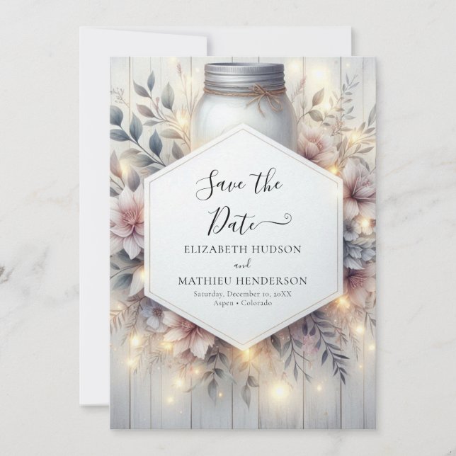 Printable Classic Mason Jar Wedding Save The Date (Vorderseite)