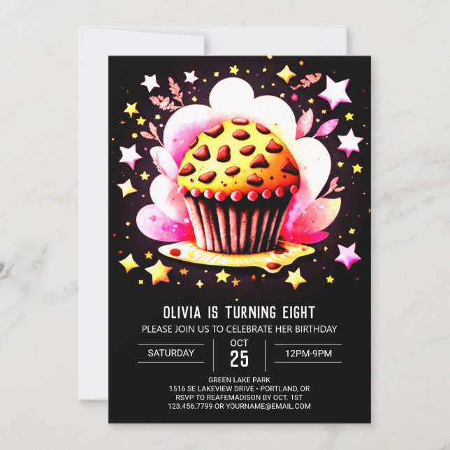 Printable Custom Cupcake Muffin Girl Einladung (Vorderseite)