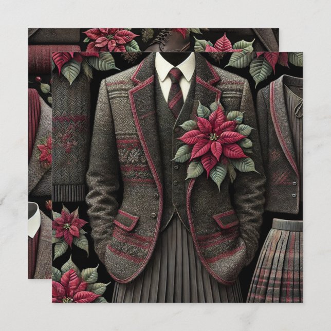 Printable Dark Academia Uniform Poinsettia Paper Einladung (Vorne/Hinten)