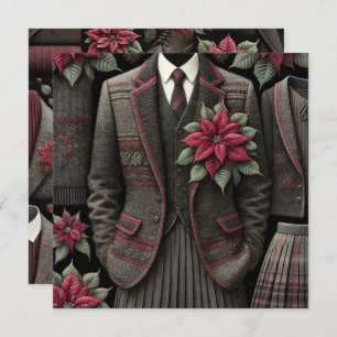 Printable Dark Academia Uniform Poinsettia Paper Einladung