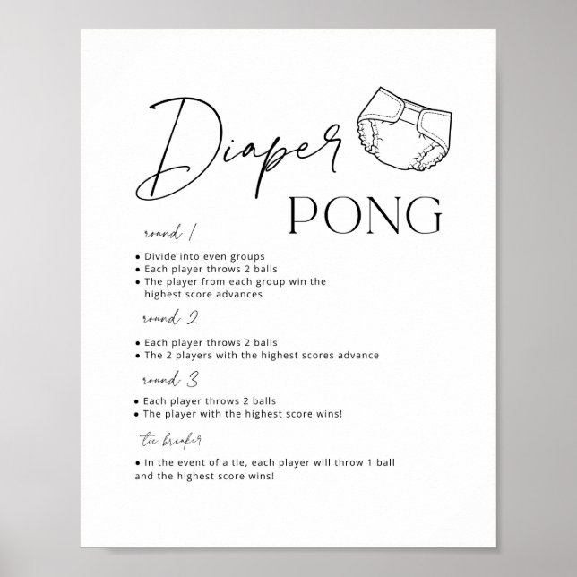 Printable Diaper Pong Baby Duschgame Poster (Vorne)