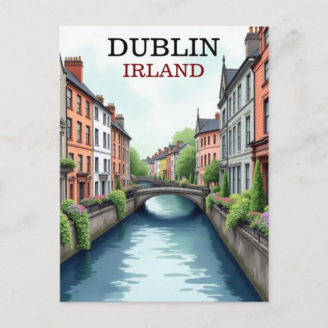 Printable Dublin Ireland Travel Art Vintag Postkarte (Vorderseite)