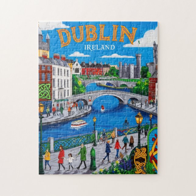 Printable Dublin Ireland Travel Art Vintag Puzzle (Vertikal)