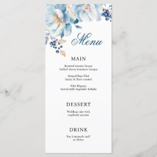 Printable Dusty Blue Florals Wedding Menu Menükarte