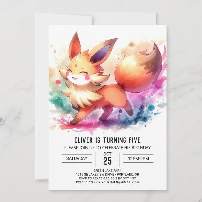 Printable Enchanted Fox Birthday Einladung (Vorderseite)