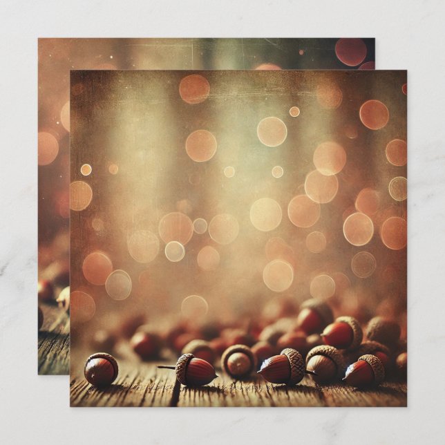 Printable Fall Rustic Wood & Acorn Bokeh Scrapbook Einladung (Vorne/Hinten)