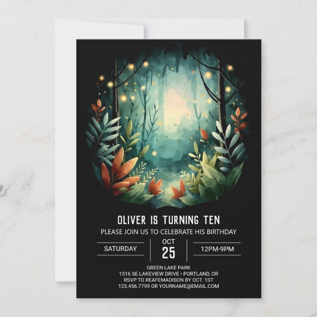 Printable Fireflies Pastel Woodland Geburtstag Einladung (Vorderseite)