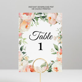 Printable Floral Bridal Shower Table Numbers Einladung