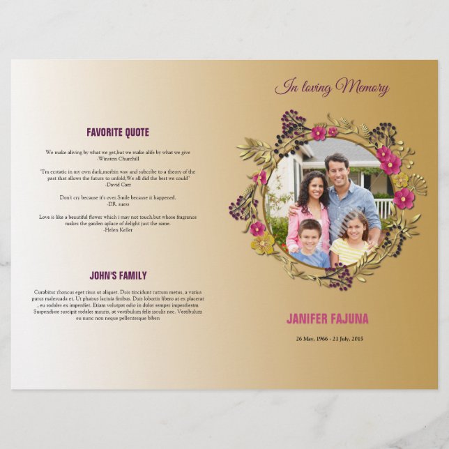 Printable Funeral Program Template Flyer (Vorne)