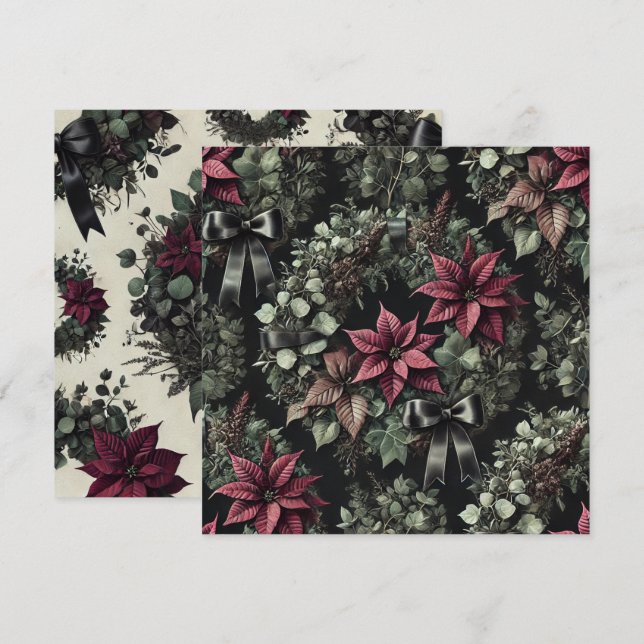 Printable Gothic Poinsettia Wreaths Scrapbook Einladung (Vorne/Hinten)