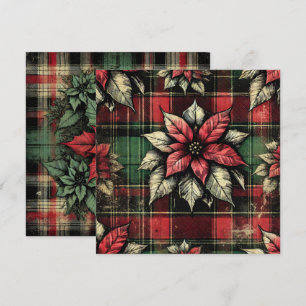 Printable Grungy Poinsettia Kariertes Fabric Scrap Einladung