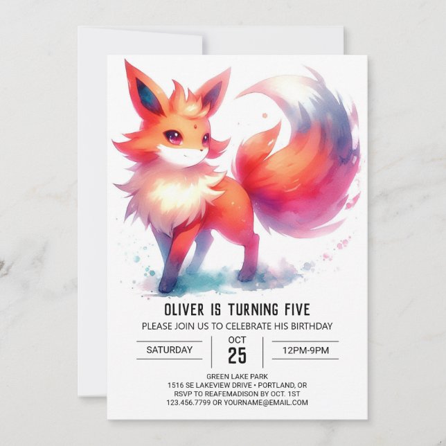 Printable Happy Fox Birthday Einladung (Vorderseite)