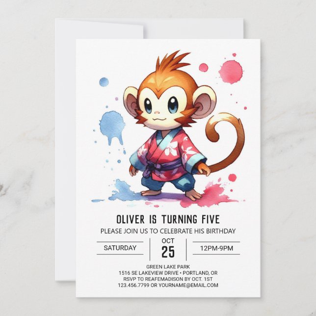Printable Happy Monkey Birthday Einladung (Vorderseite)