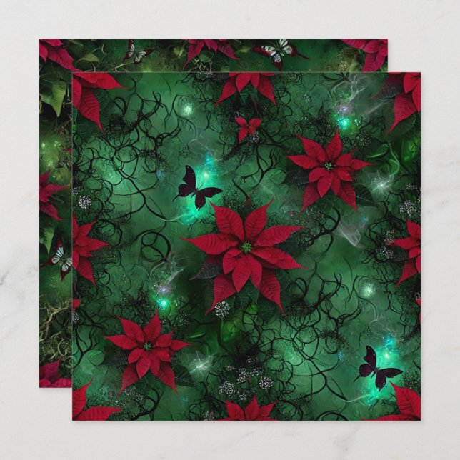 Printable Hexchy Magic Forest Poinsettia Scrapbook Einladung (Vorne/Hinten)