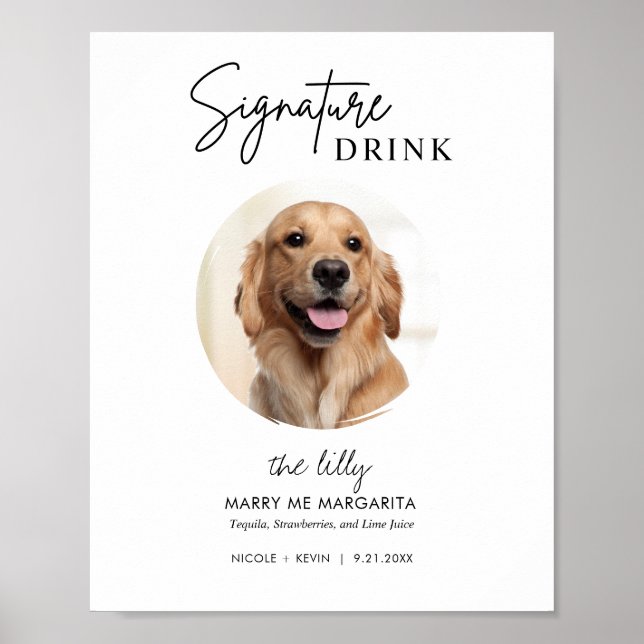 Printable Hunde Hochzeit Signature Drinks Zeichen Poster (Vorne)