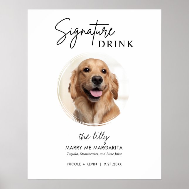 Printable Hunde Hochzeit Signature Drinks Zeichen Poster (Vorne)