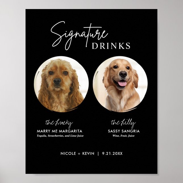 Printable Hunde Signature Drinks Hochzeitszeichen  Poster (Vorne)