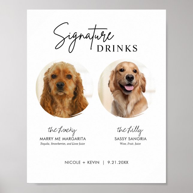 Printable Hunde Signature Drinks Hochzeitszeichen  Poster (Vorne)