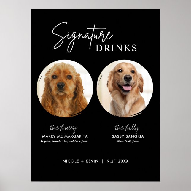 Printable Hunde Signature Drinks Hochzeitszeichen  Poster (Vorne)
