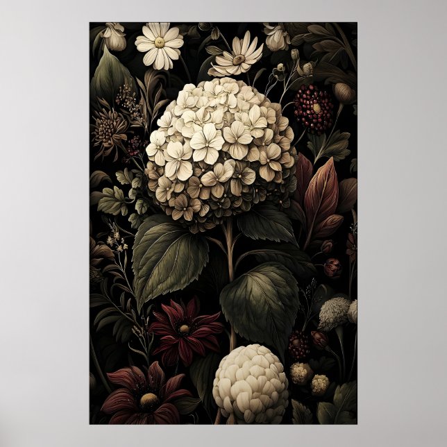 Printable Hydrangea Wall Art, Antique Dark Poster (Vorne)