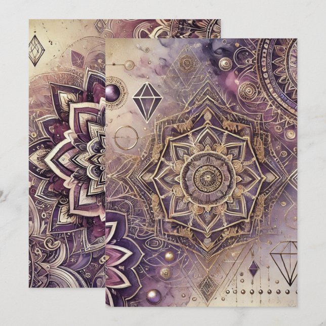Printable Lila & Gold Boho Intricate Mandalas Einladung (Vorne/Hinten)