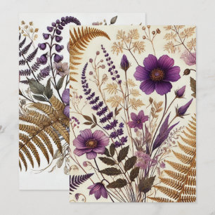 Printable Lila & Gold Boho Wildblumen und Ferns Einladung