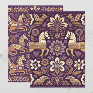 Printable Lila und goldene Skandinavien Folklore K Einladung