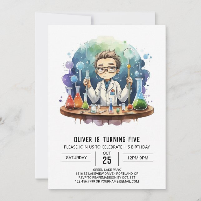 Printable Mad Scientist Magic Birthday Einladung (Vorderseite)