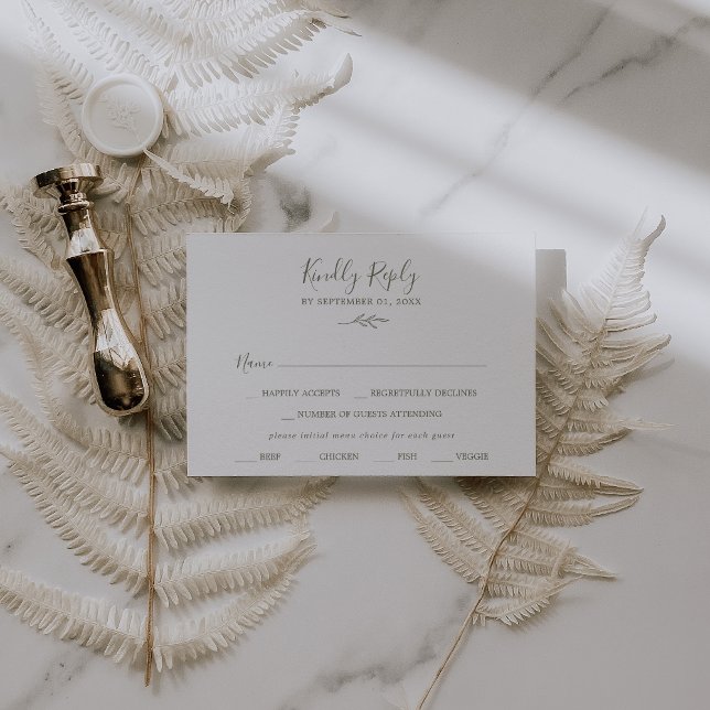 Printable Minimal Leaf Olive Green Menü RSVP Card Einladung (Von Creator hochgeladen)