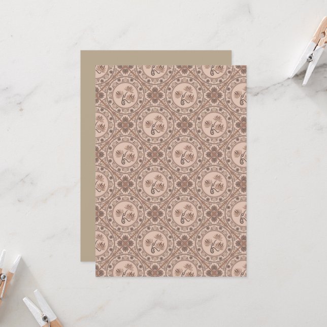 Printable Mocha Rokoko Revival Mandala Geo Tile Einladung (Vorderseite/Rückseite Beispiel)