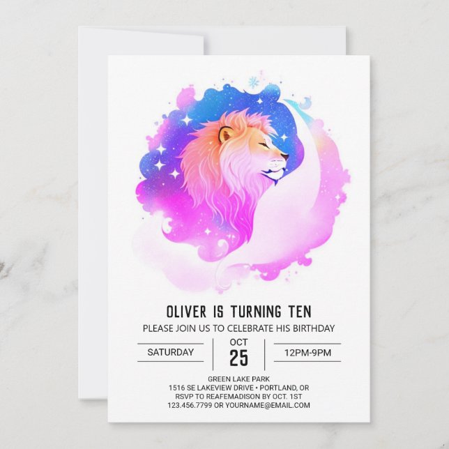Printable Modern Lion Birthday Einladung (Vorderseite)