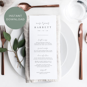 Printable Modern Minimal Wedding Menu Card Einladung