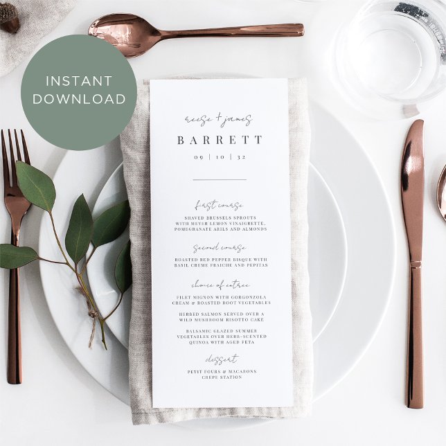Printable Modern Minimal Wedding Menu Card Einladung (Von Creator hochgeladen)