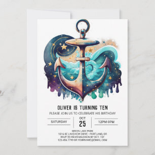 Printable Nautic Blue Ocean Chic Birthday Einladung