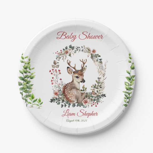 Printable Niedliche Wald Forest Baby Deer Dusche Pappteller (Vorderseite)