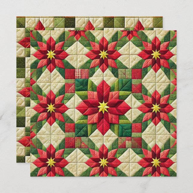 Printable Patchwork Poinsettia Star Scrapbooking Einladung (Vorne/Hinten)