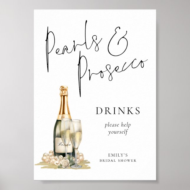 Printable Pearls Prosecco Brautparty Drink Zeichen Poster (Vorne)