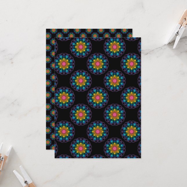 Printable Rainbow Mandala Dots Scrapbook Paper Einladung (Vorderseite/Rückseite Beispiel)