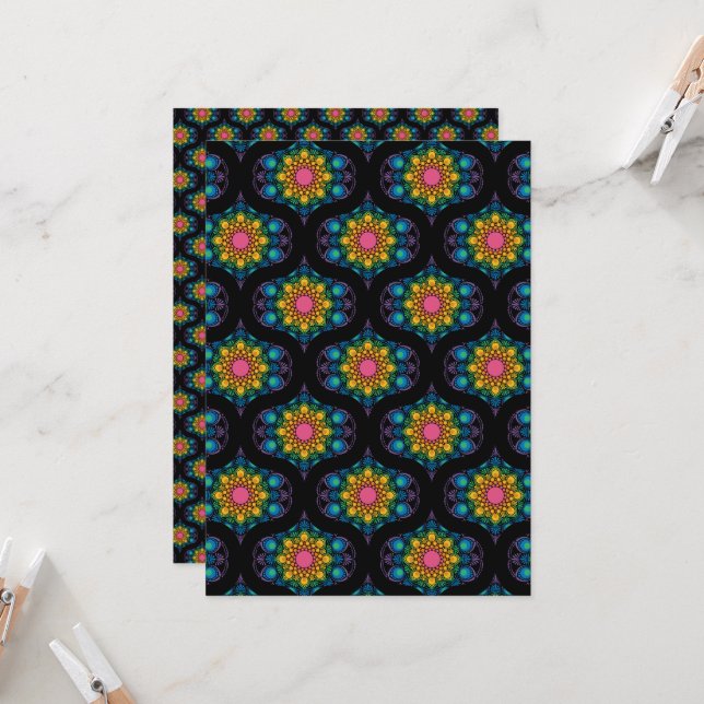 Printable Rainbow Mandala Retro Scrapbook Paper Einladung (Vorderseite/Rückseite Beispiel)