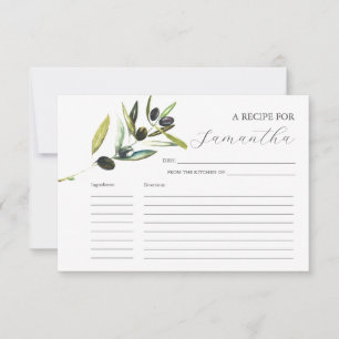 Printable Recipe Cards Watercolor Olive Branch Einladung