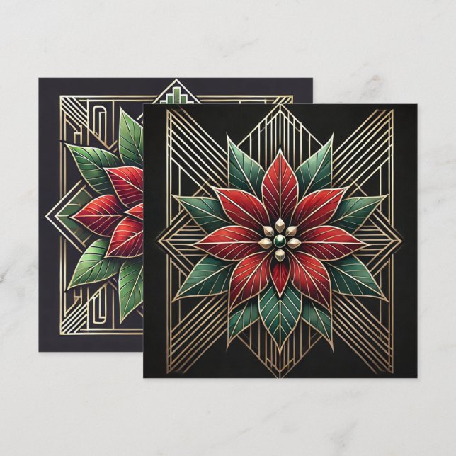 Printable Retro Art Deco Poinsettia Scrapbook Einladung (Vorne/Hinten)