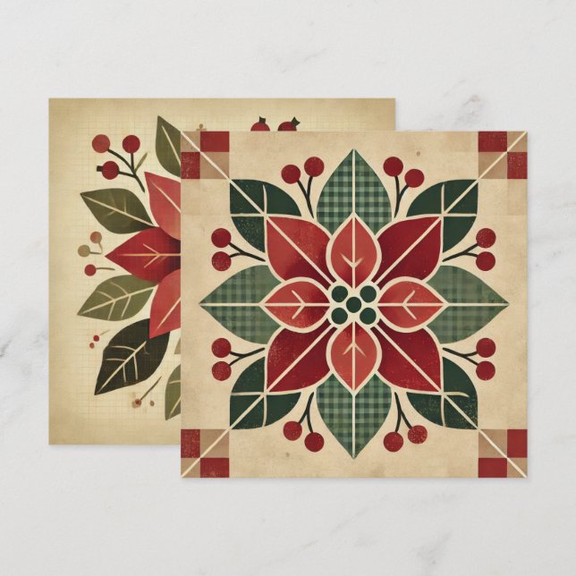 Printable Retro Folk Art Poinsettia Scrapbook Einladung (Vorne/Hinten)