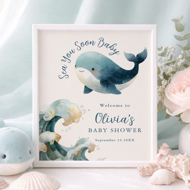 Printable Sea You Soon Whale Baby Shower Ivory Poster (Von Creator hochgeladen)