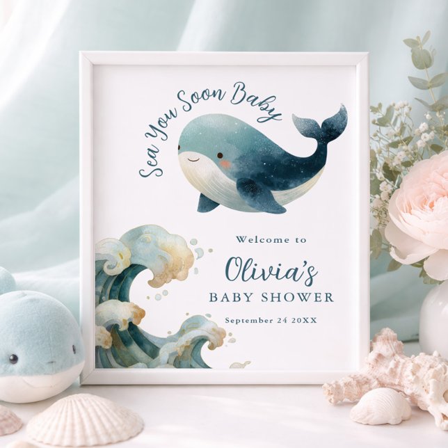 Printable Sea You Soon Whale Baby Shower White Poster (Von Creator hochgeladen)