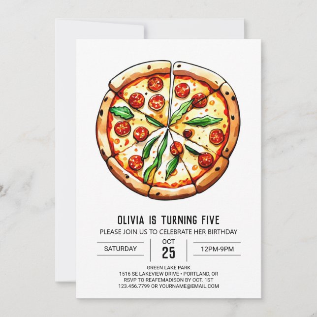Printable Simple Pizza Birthday Einladung (Vorderseite)