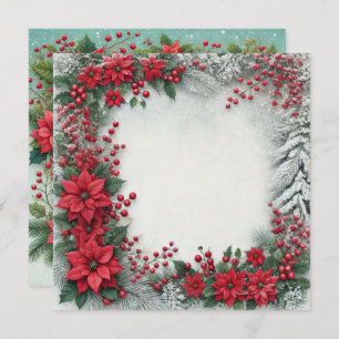 Printable Snowy Poinsettia Frame Scrapbook Einladung