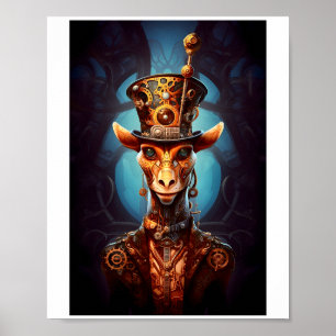 Printable Steampunk Funky Giraffe Imitate Ink 035 Poster